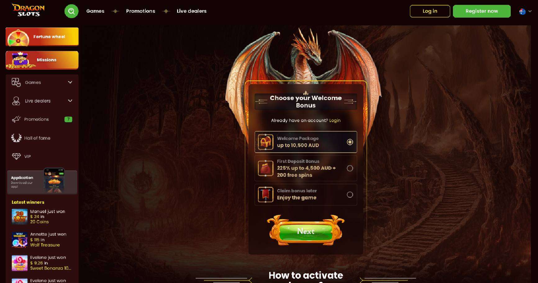 DragonSlots main page